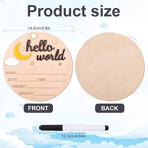 Wooden Hello World Newborn Sign, Cute Birth Announcement Board Baby Announcement Sign Newborn Welcome Sign Baby Name Plaque for Nursery Hospital Girl Boy Baby Shower Photo Props(Sky Blue) - Jamouz