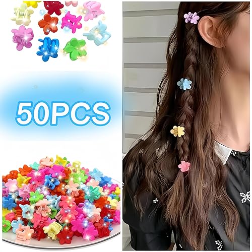 50Pcs Mini Flower Hair Clip Colorful Mini Hair Claw Baby Hair Clips Toddler Hair Clips Girls Decorative Bun Tiny hair clips, Assorted Colors (Floral) - Jamouz