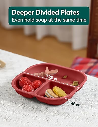 BABELIO Powerful Suction Plates for Baby and Toddler, 100% Food Grand Silicone, Divided, BPA Free, Microwave & Dishwasher Safe, Stay Put, 3 Pack - Jamouz