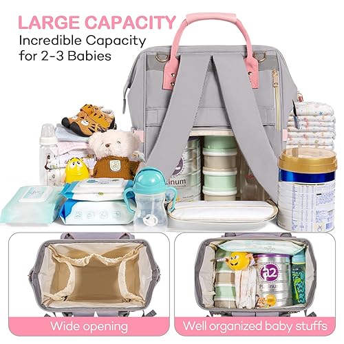 Kaome Diaper Bag Backpack, Upgraded Large Capacity Multifunction Nappy Bags, Waterproof Baby Bag Floral Insulated Sturdy Travel Maternity Back Pack for Baby Girls with Diaper Pad Bottle Bag - Jamouz