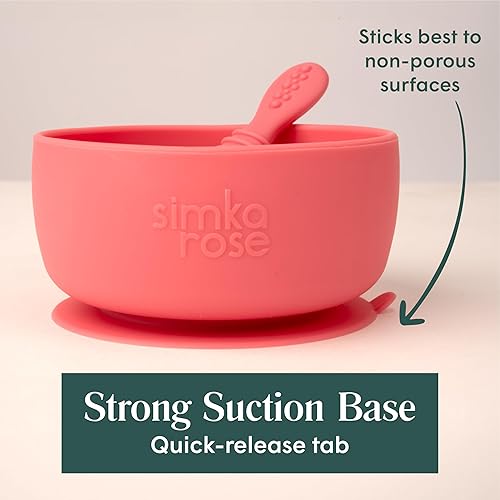 Simka Rose Baby Bowl and Spoon Set, Baby Bowls Suction for Toddler, BPA-Free Silicone Bowls Baby, Baby Bowl and Spoon Dishwasher and Microwave Safe Baby Feeding Supplies (Peach) - Jamouz