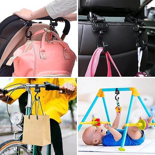 Stroller Hooks, Babyfond 2 Pack of Multifunctional Hooks, 360-degree Rotating Firm Non-Slip Stroller Hook for Buggy, Baby Carrier, Bike Bicycle, Car Headrest - Jamouz