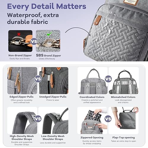 RUVALINO Diaper Bag Backpack, Multifunction Travel Pack Maternity Baby Changing Bags, Large Capacity, Waterproof, Black - Jamouz