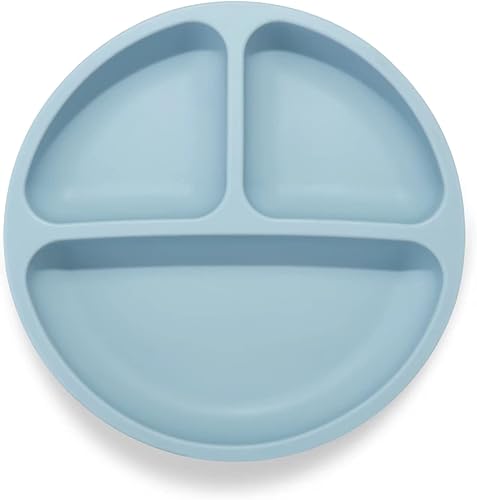 PandaEar Divided Unbreakable Silicone Baby and Toddler Plates - 3 Pack - Non-Slip - Dishwasher and Microwave Safe - Silicone (Blue Green Brown) - Jamouz