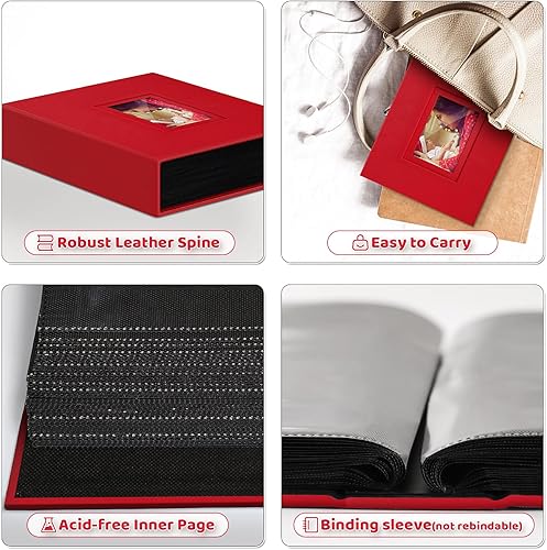 Popotop Photo Album 4x6 300 Pockets with Leather Hardcover Cover, Small Photo Album Holder Book with 50Pcs Pages for Family Travel Wedding Baby Gifts - Jamouz