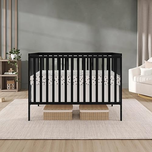 Synergy 5-In-1 Convertible Crib In White, made of New Zealand Pine wood, JPMA & Greenguard Gold Certified, features 3 mattress height settings - Jamouz