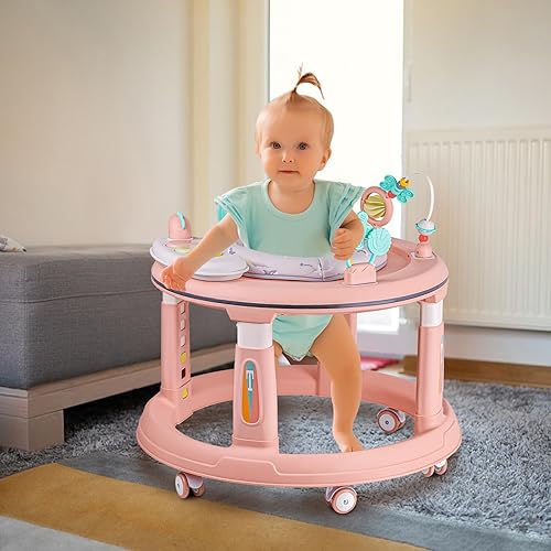Baby Walker with Music and Lights, 5 Adjustable Heights, Baby Walkers and Activity Center for Boys Girls Babies 6-12 Months, Features 360 Degree Swivel Seat, Detachable Toys and Bounce Foot pad - Jamouz