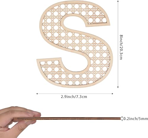 Wooden Rattan Letters 8 inch Wood Letters E for Wall Decor Crafts Boho Nursery Decor for Baby Shower Wedding Bedroom Name Signs Large Rustic Letter Home Decoration - Jamouz