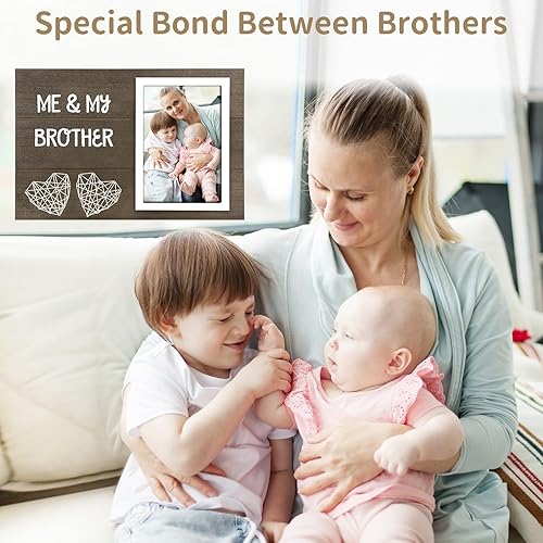 Me & My Brother Picture Frame, Baby Brother Wood Frame with Heart, Little or Big Brother or Sister Gift for Older Siblings, Baby Keepsake Photo Frame, New Baby Shower, Baptism Gifts (Brown) - Jamouz