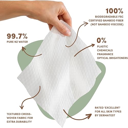 Bamboo Baby Wipes: Pure Water Wipes, 99.7% Pure New Zealand Water, 100% Biodegradable Bamboo Fiber, 0% Plastic, Unscented Baby Wipes for Sensitive Skin, 1 Pack of 70 Wipes - Jamouz