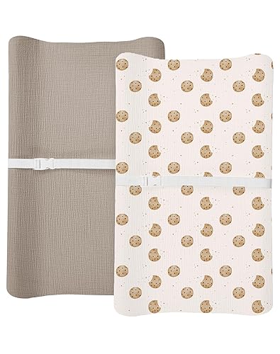 Changing Pad Cover for Baby Boy Girl 2 Pack, Muslin Changing Table Pad Covers with Boho Style, Neutral Nursery Bedding Essentials Soft and Breathable(Dusty Rose & Flower-A) - Jamouz