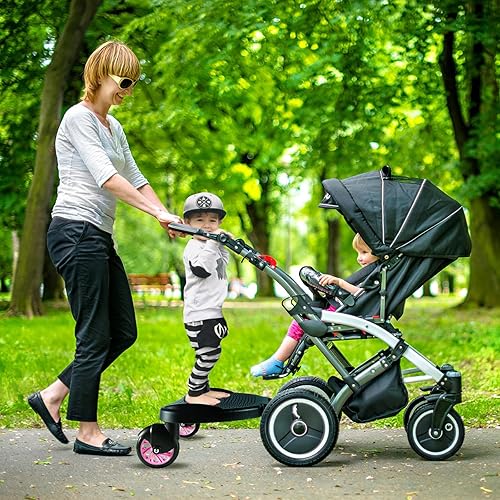 Universal Stroller Board, 2 in1 Sit Stroller Board - Detachable Seat Stroller Board - Stroller Board Attachment Suitable for Most Strollers, Max Load 55lbs (Pink) - Jamouz