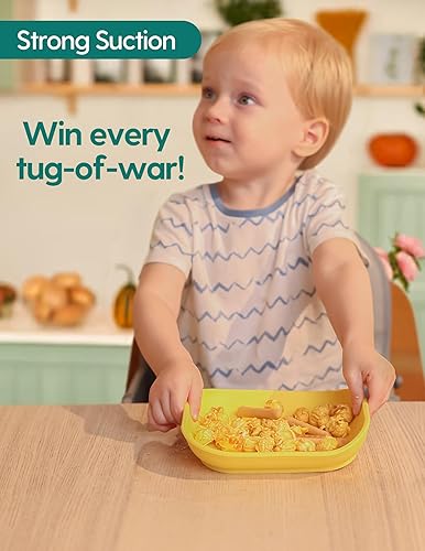 BABELIO Powerful Suction Plates for Baby and Toddler, 100% Food Grand Silicone, Divided, BPA Free, Microwave & Dishwasher Safe, Stay Put, 3 Pack - Jamouz