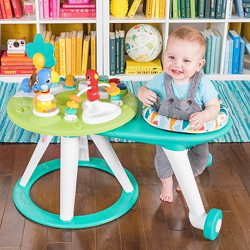 Bright Starts Around We Go 2-in-1 Baby Walker, Discovery Activity Center and Table, Tropic Cool, Ages 6 Months+ - Jamouz
