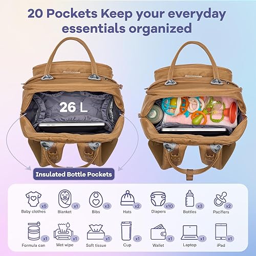 RUVALINO Diaper Bag Backpack, Multifunction Travel Pack Maternity Baby Changing Bags, Large Capacity, Waterproof, Black - Jamouz