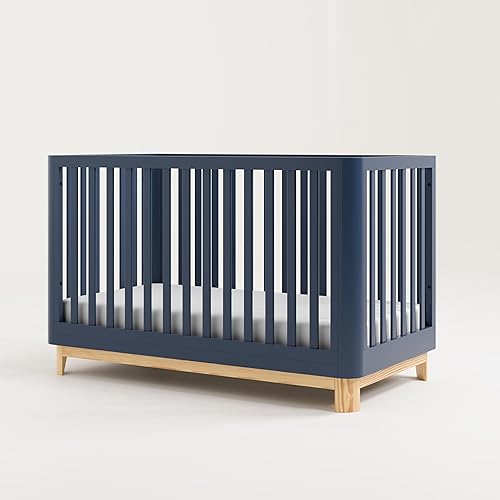 Storkcraft Santos 3-in-1 Convertible Crib (White with Natural) – GREENGUARD Gold Certified, Fits Standard Crib Mattress, Converts to Toddler Bed, Modern Style, Rounded Designer Details - Jamouz
