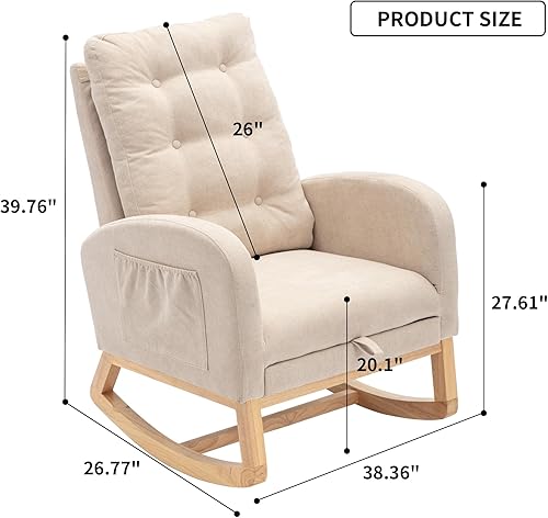 Nursery Rocking Chair with Retractable Foot Rest Glider Rocker Accent Chair Padded Seat with High Backrest Armchair Comfy Side Chair for Living Room Bedroom Offices (Gray) - Jamouz