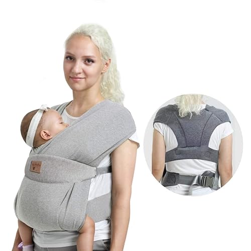 Baby Wraps Carrier Newborn to Toddler, Kangaroo Baby Easy Wearing Wrap, Adjustable Soft Baby Holder Front Chest Sling Carriers Perfect Baby Infant Essentials Gifts (Striped Grey, Cotton) - Jamouz
