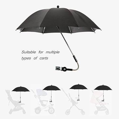 Baby Stroller Parasol, Universal Umbrella with Clamp, 360 Degree Adjustable UV Protection Stroller Sun Shade, Waterproof Umbrella for Trolley, Bike, Wheelchair, Beach Chair - Jamouz