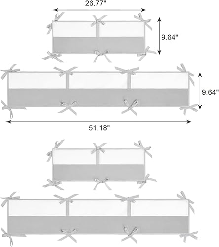 4 in 1 Breathable Mesh Crib Liner for Full Size Cribs,Grey Covers-About 2 Pieces (51.18in x 9.64in), 2 Pieces(26,77in x9.64in) - Jamouz