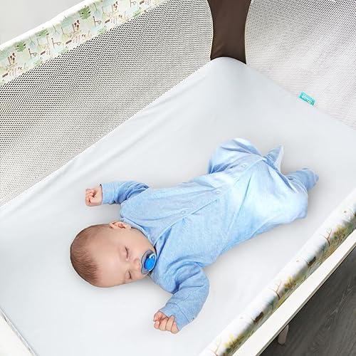 Biloban Pack and Play Sheets Waterproof 2 Pack Fitted, Compatible with Baby Graco/Dream On Me/Baby Trend/Pamo Babe Pack n Play/Playard and Other 38' X 26' Playpen Mattress, Grey & White - Jamouz