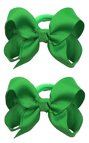 3 Inch Baby Girl Hair Bows Elastic Hair Tie Accessories Bow Ponytail Holder - Set of 2 (Red) - Jamouz