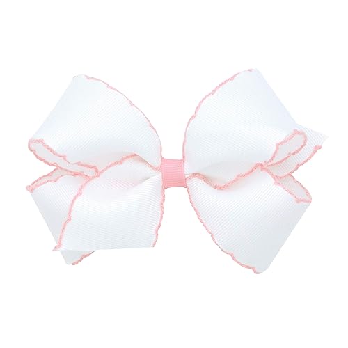 Wee Ones Girls' Classic Grosgrain Moonstitch Edge Hair Bow on a WeeStay Hair Clip, Medium, White with Light Pink - Jamouz