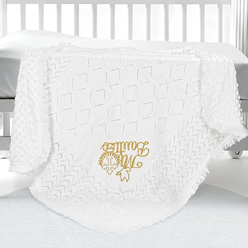 Baby Blanket Baptism Christening Gifts for Girl Boys Baby Easter Dedication Church Gifts Mi Bautizo White Soft Crochet Shawl Towel - Jamouz