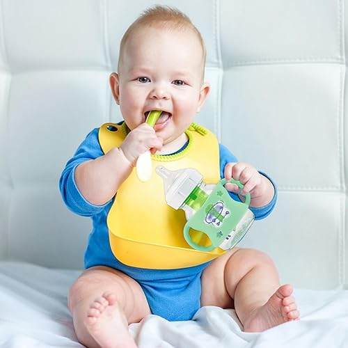 4 Pack Baby Bottle Handles, Silicone Bottle Handles for Dr Brown Wide-Neck Baby Bottles (White+Blue+Green+Grey) - Jamouz