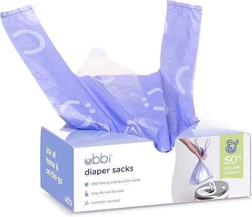 Ubbi Disposable Diaper Sacks, Lavender Scented, Easy-To-Tie Tabs, Diaper Disposal or Pet Waste Bags, 200 Count - Jamouz