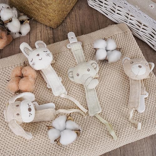 Pacifier Clip, 2 Pack Baby Pacifier Holder for Boys and Girls Fits Many Pacifiers & Baby Teething Toys, Ideal Baby Gift (Puppy & Bunny) - Jamouz