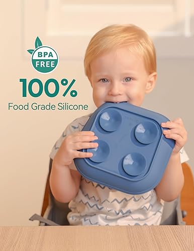 BABELIO Powerful Suction Plates for Baby and Toddler, 100% Food Grand Silicone, Divided, BPA Free, Microwave & Dishwasher Safe, Stay Put, 3 Pack - Jamouz