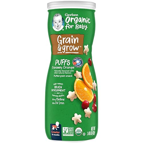 Gerber Baby Snacks, Organic Puffs, Peach, Baby Food, 1.48 Ounce (Pack of 6) - Jamouz