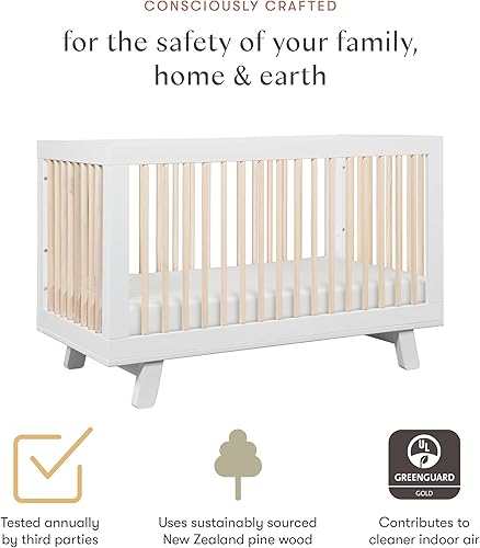 babyletto Hudson 3-in-1 Convertible Baby Crib with Toddler Bed & Daybed Conversion - Easy to Assemble - GREENGUARD Gold Certified w/ 4 Adjustable Mattress Heights - Natural - Jamouz