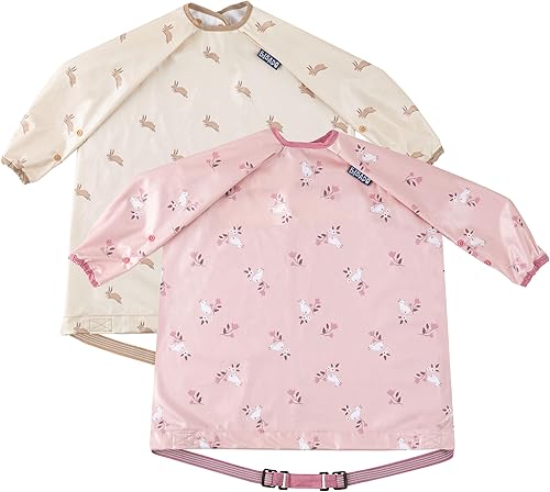 BIBaDO - Long Sleeve Baby Bibs - Babies & Toddlers 6-36 Months - Coverall Baby Led Weaning Bib - Easy Wipe, Soft & Waterproof - Jamouz