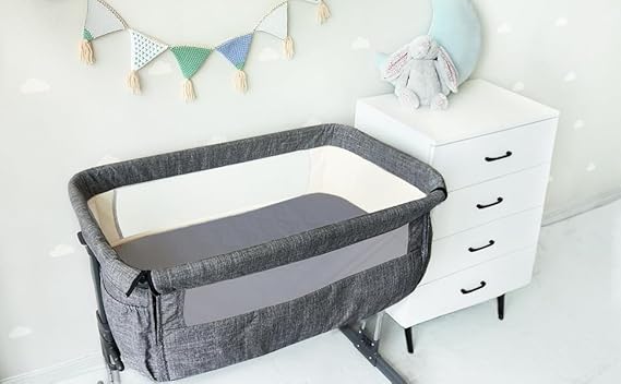 Bassinet Mattress Pad Cover Waterproof, Quilted Mattress Protector Sheets Fits All Mainstream Bassinet - Rectangle, Oval, Hourglass, 2 Pack, Ultra Soft Breathable, White and Grey - Jamouz