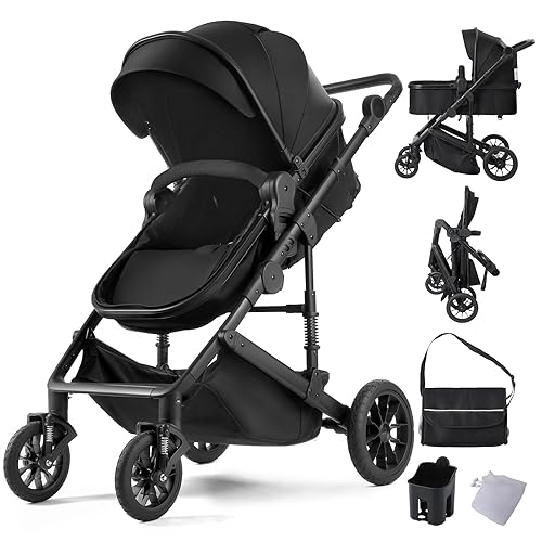 Baby Strollers Black 2-in-1 Convertible Baby Stroller with Bassinet Mode - Toddler Stroller with Reversible Stroller Seat - Jamouz
