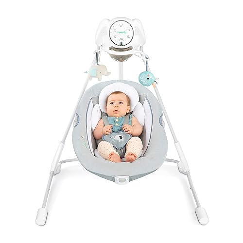 Ingenuity InLighten 5-Speed Baby Swing - Swivel Infant Seat, 5 Point Safety Harness, Nature Sounds, Lights - Nally Owl - Jamouz