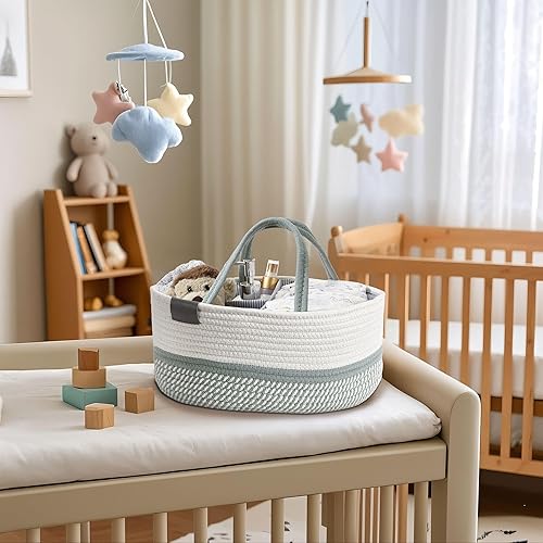 DECOMOMO Diaper Caddy Organizer, Nappy Caddy, Woven Baby Basket (Spiral Beige & White, Large) - Jamouz