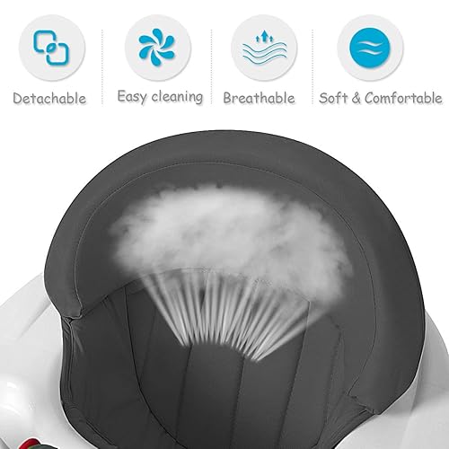 BABY JOY Baby Walker, Foldable Activity Walker Helper with Adjustable Height, Baby Activity Walker with High Back Padded Seat & Bear Toys (Gray, Star Pattern) - Jamouz