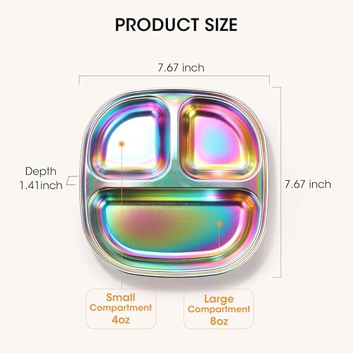 AIEVE Stainless Steel Kids Plates, Pack of 4 Stainless Steel Divided Toddler Plate with Lids - Jamouz