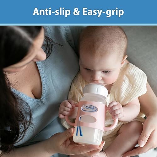 Dr. Brown's Milestones 100% Silicone Baby Bottle Handles, Wide-Neck, Removable Easy-Grip Transitional Sippy Cup Handles, Light Blue, Green, Gray, 4m+, 3 Pack - Jamouz