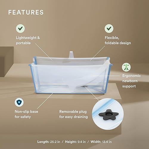 Stokke Flexi Bath Bundle, Ocean Blue - Foldable Baby Bathtub + Newborn Support - Durable & Easy to Store - Convenient to Use at Home or Traveling - Best for Newborns & Babies Up to 48 Months - Jamouz
