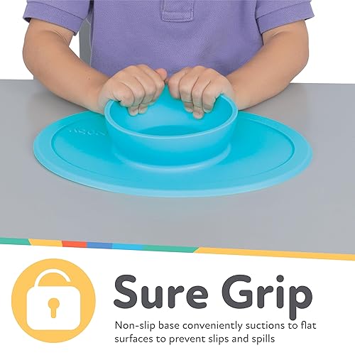 Nuby Sure Grip Silicone Feeding Bowl - Toddler Suction Plate - 6+ Months - Aqua - Jamouz