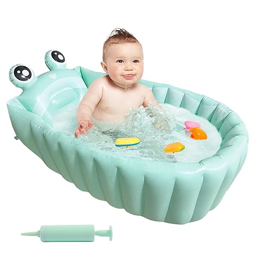 HotMax Inflatable Baby Bathtub Portable Travel Bath Tub for Infants to Toddler Foldable Non Slip Spa Tub with Air Pump (Green) - Jamouz