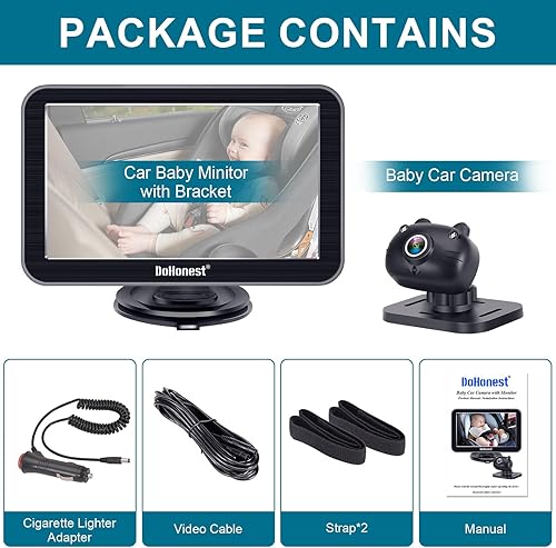 DoHonest Baby Car Camera 7-Inch: USB Plug and Play Easy Setup 360 Degree Rotating Backseat Camera Two Kids HD 1080P Rear Facing Car Seat Camera Clear Night Vision -V9 Black - Jamouz