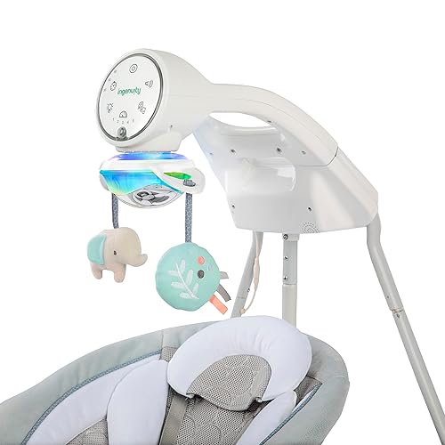 Ingenuity InLighten 5-Speed Baby Swing - Swivel Infant Seat, 5 Point Safety Harness, Nature Sounds, Lights - Nally Owl - Jamouz