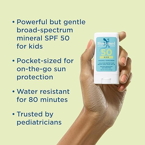 BLUE LIZARD Mineral Sunscreen Stick with Zinc Oxide SPF 50+ Water Resistant UVA/UVB Protection Easy to Apply Fragrance Free, Kids, Unscented, 0.5 oz - Jamouz