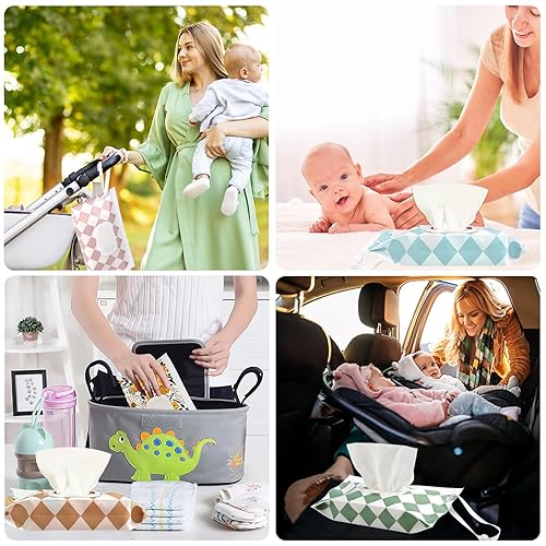 FEBSNOW 4 Pack Baby Wipe Dispenser, Portable Refillable Wipe Holder, Baby Wipes Container, Wipe Dispenser, Reusable Travel Wet Wipe Pouch (Geometric) - Jamouz