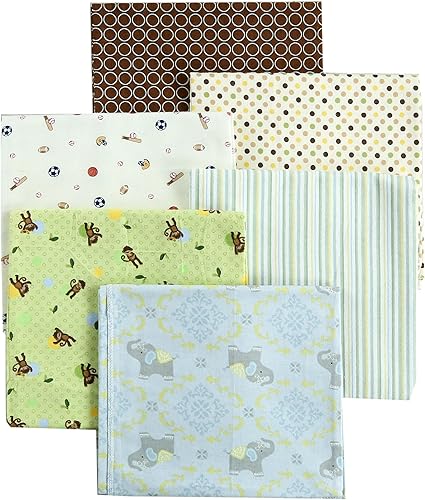 Danica Baby Cotton Flannel Receiving Blankets, 6-Pack 30'' x 38'' (Brown003, Blue Elephant Polka Dot Brown Circle Green Monkey Sports) - Jamouz